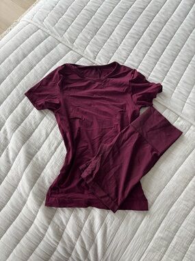 Women’s Short Sleeve Tee  and matching shirt in Deep Burgundy